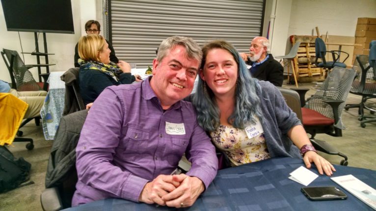 On Nov. 15, Fiona Gray, a Mission High student, and her father, James Gray, joined other San Francisco residents in a meal-time conversation about the housing crisis. San Francisco Public Press hosted this 